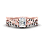 Load image into Gallery viewer, twisted-daisy-radiant-black-diamond-bridal-ring-set-in-rose-gold-FD9986B2RAGBLACK-NL-RG
