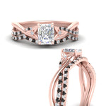 Load image into Gallery viewer, twisted-daisy-radiant-black-diamond-bridal-ring-set-in-rose-gold-FD9986B2RAGBLACK-NL-RG
