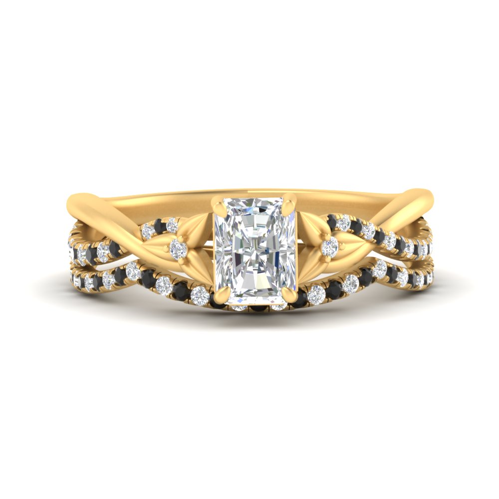 twisted-daisy-radiant-black-diamond-bridal-ring-set-in-yellow-gold-FD9986B2RAGBLACK-NL-YG