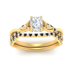 Load image into Gallery viewer, twisted-daisy-radiant-black-diamond-bridal-ring-set-in-yellow-gold-FD9986B2RAGBLACK-NL-YG
