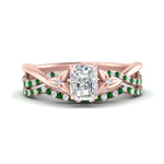 Load image into Gallery viewer, twisted-daisy-radiant-emerald-bridal-ring-set-in-rose-gold-FD9986B2RAGEMGR-NL-RG
