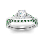 Load image into Gallery viewer, twisted-daisy-radiant-emerald-bridal-ring-set-in-white-gold-FD9986B2RAGEMGR-NL-WG
