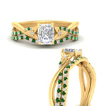 Load image into Gallery viewer, twisted-daisy-radiant-emerald-bridal-ring-set-in-yellow-gold-FD9986B2RAGEMGR-NL-YG
