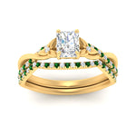 Load image into Gallery viewer, twisted-daisy-radiant-emerald-bridal-ring-set-in-yellow-gold-FD9986B2RAGEMGR-NL-YG
