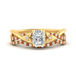 Load image into Gallery viewer, twisted-daisy-radiant-orange-sapphire-bridal-ring-set-in-yellow-gold-FD9986B2RAGSAOR-NL-YG

