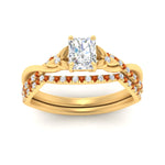 Load image into Gallery viewer, twisted-daisy-radiant-orange-sapphire-bridal-ring-set-in-yellow-gold-FD9986B2RAGSAOR-NL-YG
