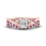 Load image into Gallery viewer, twisted-daisy-radiant-pink-sapphire-bridal-ring-set-in-rose-gold-FD9986B2RAGSADRPI-NL-RG
