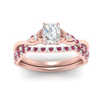 Load image into Gallery viewer, twisted-daisy-radiant-pink-sapphire-bridal-ring-set-in-rose-gold-FD9986B2RAGSADRPI-NL-RG
