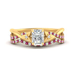 Load image into Gallery viewer, twisted-daisy-radiant-pink-sapphire-bridal-ring-set-in-yellow-gold-FD9986B2RAGSADRPI-NL-YG
