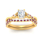Load image into Gallery viewer, twisted-daisy-radiant-pink-sapphire-bridal-ring-set-in-yellow-gold-FD9986B2RAGSADRPI-NL-YG
