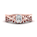 Load image into Gallery viewer, twisted-daisy-radiant-ruby-bridal-ring-set-in-rose-gold-FD9986B2RAGRUDR-NL-RG
