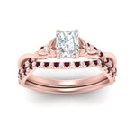 Load image into Gallery viewer, twisted-daisy-radiant-ruby-bridal-ring-set-in-rose-gold-FD9986B2RAGRUDR-NL-RG
