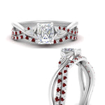 Load image into Gallery viewer, twisted-daisy-radiant-ruby-bridal-ring-set-in-white-gold-FD9986B2RAGRUDR-NL-WG
