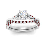Load image into Gallery viewer, twisted-daisy-radiant-ruby-bridal-ring-set-in-white-gold-FD9986B2RAGRUDR-NL-WG
