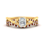Load image into Gallery viewer, twisted-daisy-radiant-ruby-bridal-ring-set-in-yellow-gold-FD9986B2RAGRUDR-NL-YG
