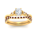 Load image into Gallery viewer, twisted-daisy-radiant-ruby-bridal-ring-set-in-yellow-gold-FD9986B2RAGRUDR-NL-YG
