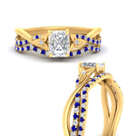 Load image into Gallery viewer, twisted-daisy-radiant-sapphire-bridal-ring-set-in-yellow-gold-FD9986B2RAGSABL-NL-YG
