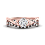 Load image into Gallery viewer, twisted-daisy-round-black-diamond-bridal-ring-set-in-rose-gold-FD9986B2ROGBLACK-NL-RG
