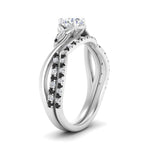 Load image into Gallery viewer, twisted-daisy-round-black-diamond-bridal-ring-set-in-white-gold-FD9986B2ROGBLACK-NL-WG
