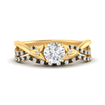 Load image into Gallery viewer, twisted-daisy-round-black-diamond-bridal-ring-set-in-yellow-gold-FD9986B2ROGBLACK-NL-YG
