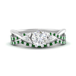 Load image into Gallery viewer, twisted-daisy-round-emerald-bridal-ring-set-in-white-gold-FD9986B2ROGEMGR-NL-WG
