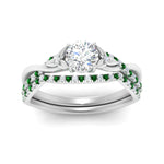 Load image into Gallery viewer, twisted-daisy-round-emerald-bridal-ring-set-in-white-gold-FD9986B2ROGEMGR-NL-WG
