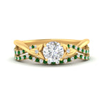 Load image into Gallery viewer, twisted-daisy-round-emerald-bridal-ring-set-in-yellow-gold-FD9986B2ROGEMGR-NL-YG
