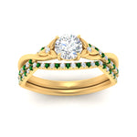 Load image into Gallery viewer, twisted-daisy-round-emerald-bridal-ring-set-in-yellow-gold-FD9986B2ROGEMGR-NL-YG
