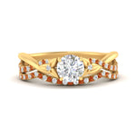 Load image into Gallery viewer, twisted-daisy-round-orange-sapphire-bridal-ring-set-in-yellow-gold-FD9986B2ROGSAOR-NL-YG
