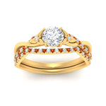Load image into Gallery viewer, twisted-daisy-round-orange-sapphire-bridal-ring-set-in-yellow-gold-FD9986B2ROGSAOR-NL-YG
