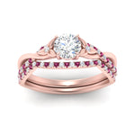Load image into Gallery viewer, twisted-daisy-round-pink-sapphire-bridal-ring-set-in-rose-gold-FD9986B2ROGSADRPI-NL-RG
