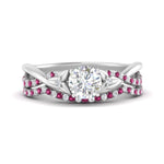 Load image into Gallery viewer, twisted-daisy-round-pink-sapphire-bridal-ring-set-in-white-gold-FD9986B2ROGSADRPI-NL-WG
