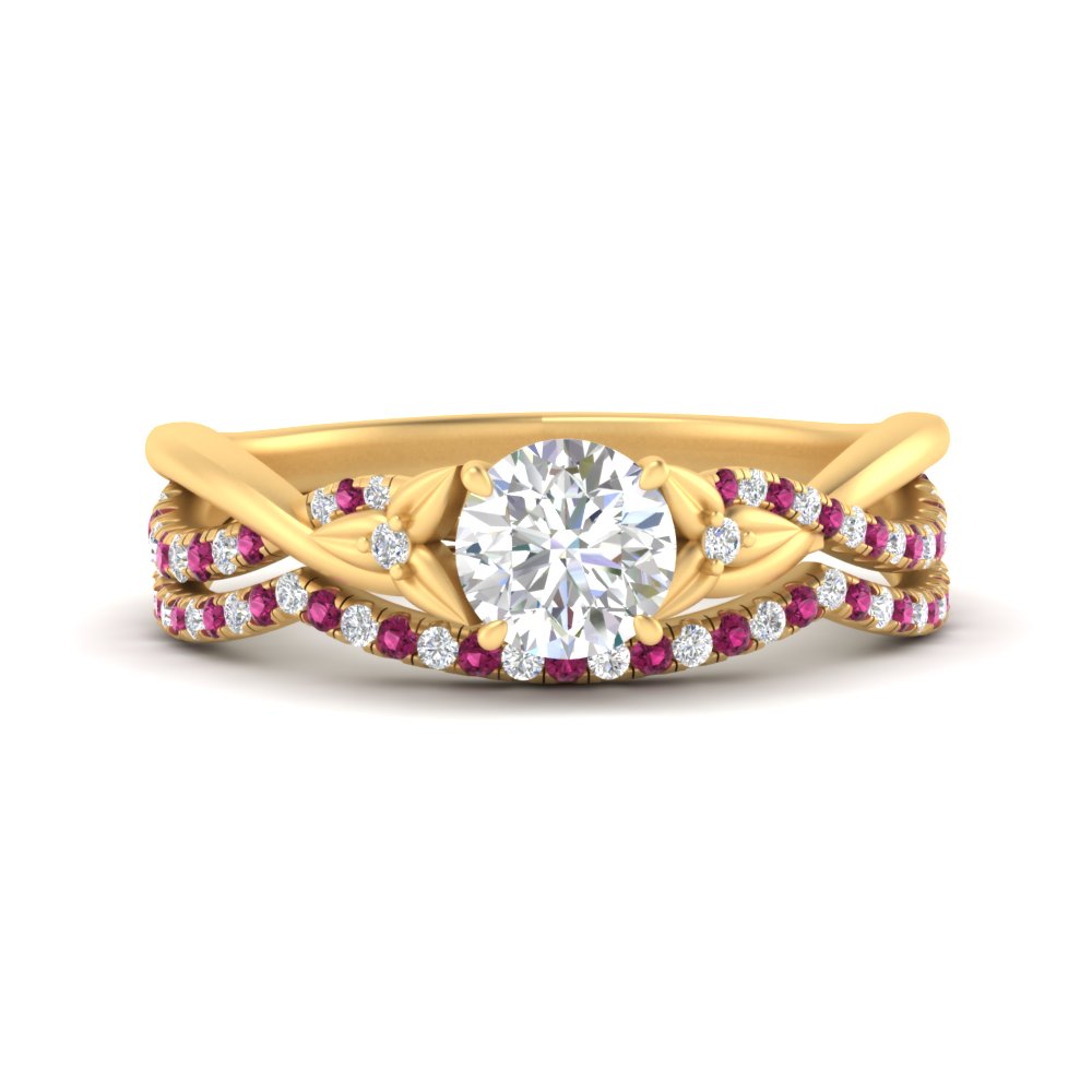 twisted-daisy-round-pink-sapphire-bridal-ring-set-in-yellow-gold-FD9986B2ROGSADRPI-NL-YG