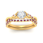 Load image into Gallery viewer, twisted-daisy-round-pink-sapphire-bridal-ring-set-in-yellow-gold-FD9986B2ROGSADRPI-NL-YG
