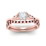 Load image into Gallery viewer, twisted-daisy-round-ruby-bridal-ring-set-in-rose-gold-FD9986B2ROGRUDR-NL-RG
