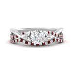 Load image into Gallery viewer, twisted-daisy-round-ruby-bridal-ring-set-in-white-gold-FD9986B2ROGRUDR-NL-WG
