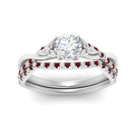 Load image into Gallery viewer, twisted-daisy-round-ruby-bridal-ring-set-in-white-gold-FD9986B2ROGRUDR-NL-WG
