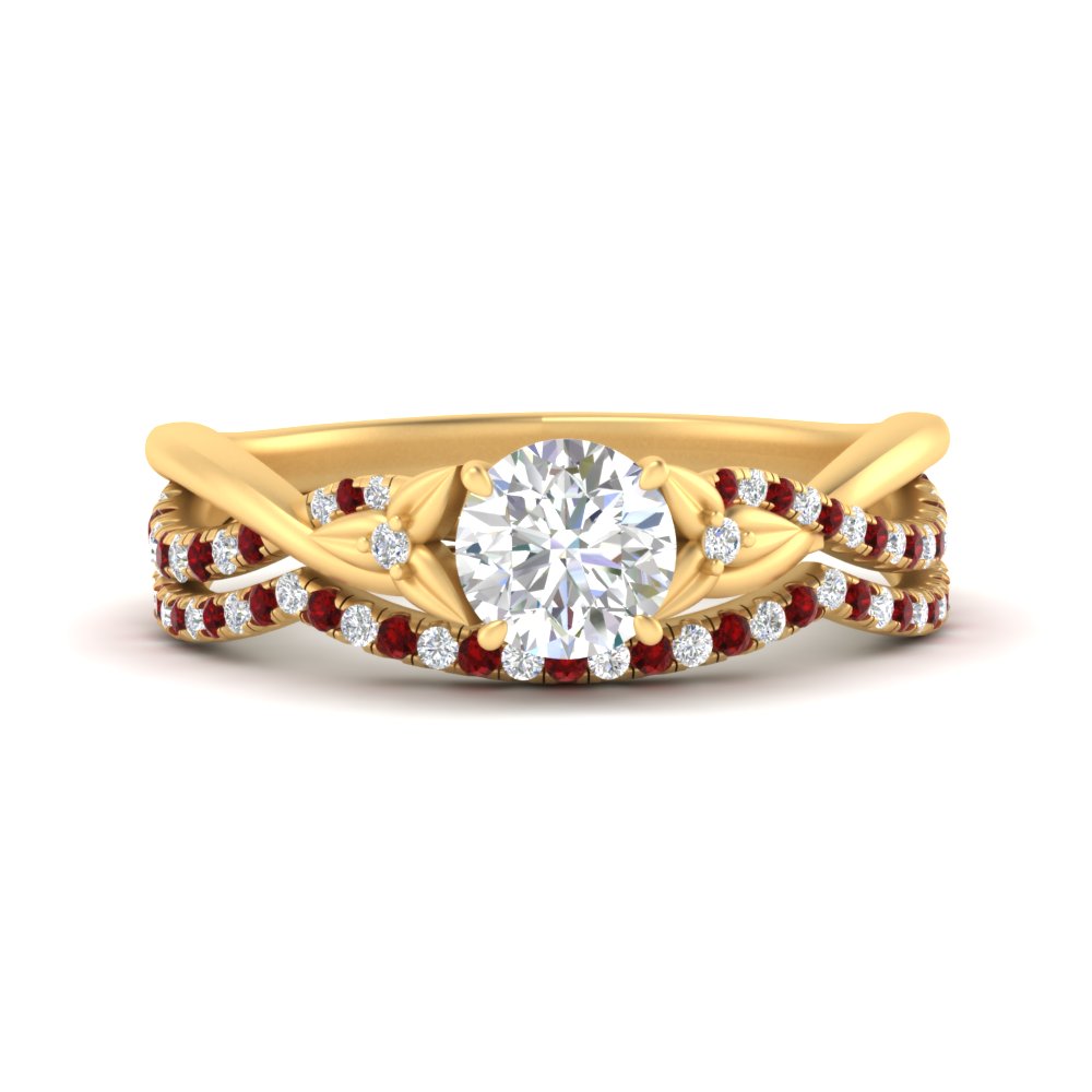 twisted-daisy-round-ruby-bridal-ring-set-in-yellow-gold-FD9986B2ROGRUDR-NL-YG