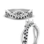 Load image into Gallery viewer, twisted-daisy-semi-mount-black-diamond-bridal-ring-set-in-white-gold-FD9986B2SMGBLACK-NL-WG
