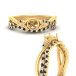 Load image into Gallery viewer, twisted-daisy-semi-mount-black-diamond-bridal-ring-set-in-yellow-gold-FD9986B2SMGBLACK-NL-YG
