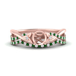 Load image into Gallery viewer, twisted-daisy-semi-mount-emerald-bridal-ring-set-in-rose-gold-FD9986B2SMGEMGR-NL-RG
