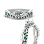 Load image into Gallery viewer, twisted-daisy-semi-mount-emerald-bridal-ring-set-in-white-gold-FD9986B2SMGEMGR-NL-WG
