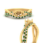 Load image into Gallery viewer, twisted-daisy-semi-mount-emerald-bridal-ring-set-in-yellow-gold-FD9986B2SMGEMGR-NL-YG
