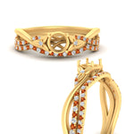 Load image into Gallery viewer, twisted-daisy-semi-mount-orange-sapphire-bridal-ring-set-in-yellow-gold-FD9986B2SMGSAOR-NL-YG

