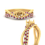 Load image into Gallery viewer, twisted-daisy-semi-mount-pink-sapphire-bridal-ring-set-in-yellow-gold-FD9986B2SMGSADRPI-NL-YG
