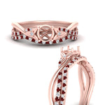 Load image into Gallery viewer, twisted-daisy-semi-mount-ruby-bridal-ring-set-in-rose-gold-FD9986B2SMGRUDR-NL-RG
