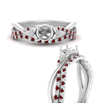 Load image into Gallery viewer, twisted-daisy-semi-mount-ruby-bridal-ring-set-in-white-gold-FD9986B2SMGRUDR-NL-WG
