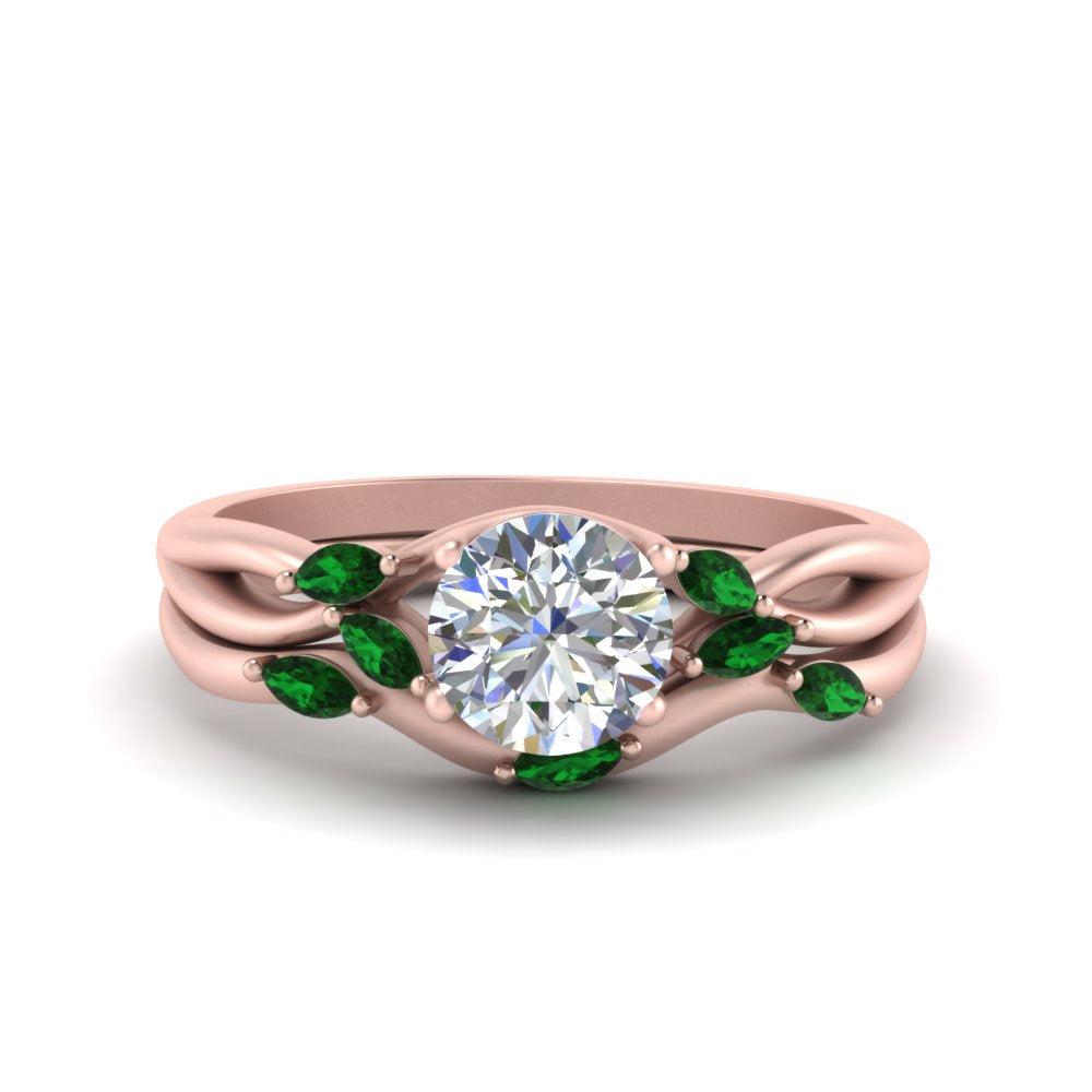 twisted-diamond-round-cut-wedding-band-sets-with-emerald-in-rose-gold-FD8300ROGEMGR-NL-RG