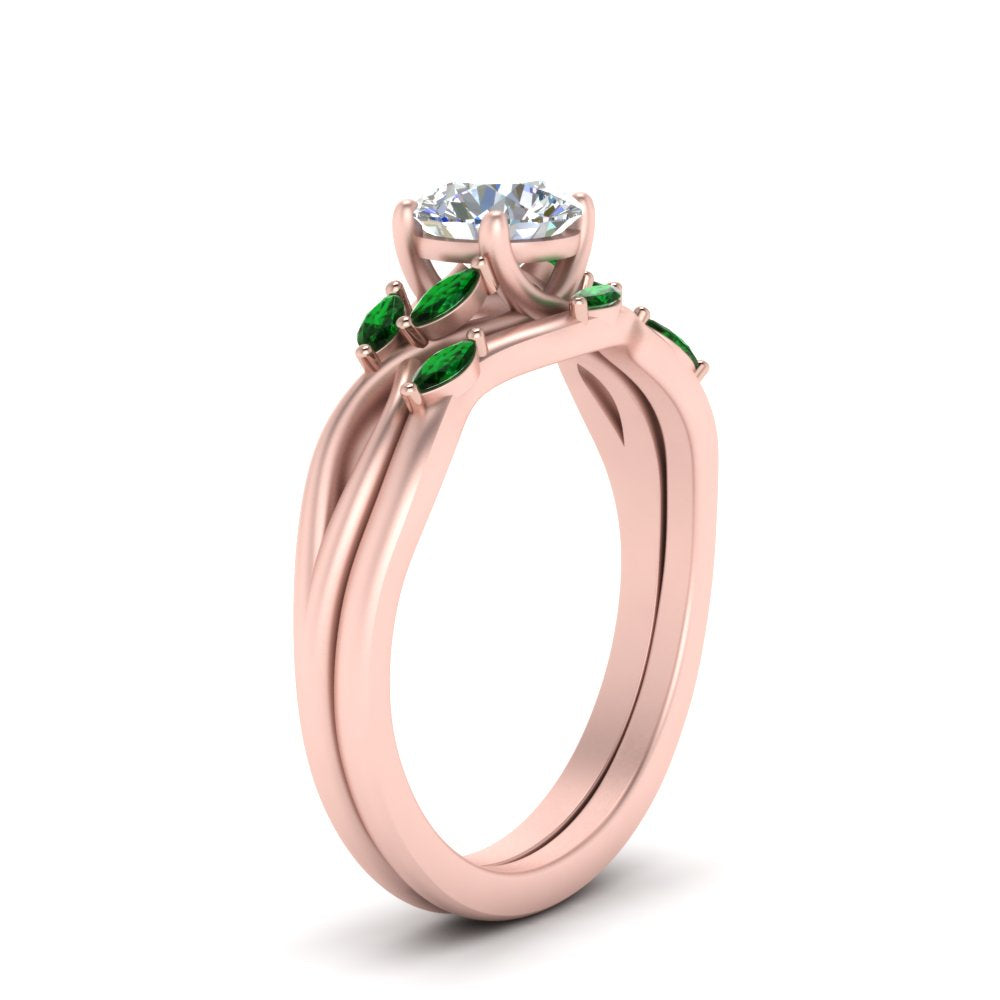 twisted-diamond-round-cut-wedding-band-sets-with-emerald-in-rose-gold-FD8300ROGEMGR-NL-RG