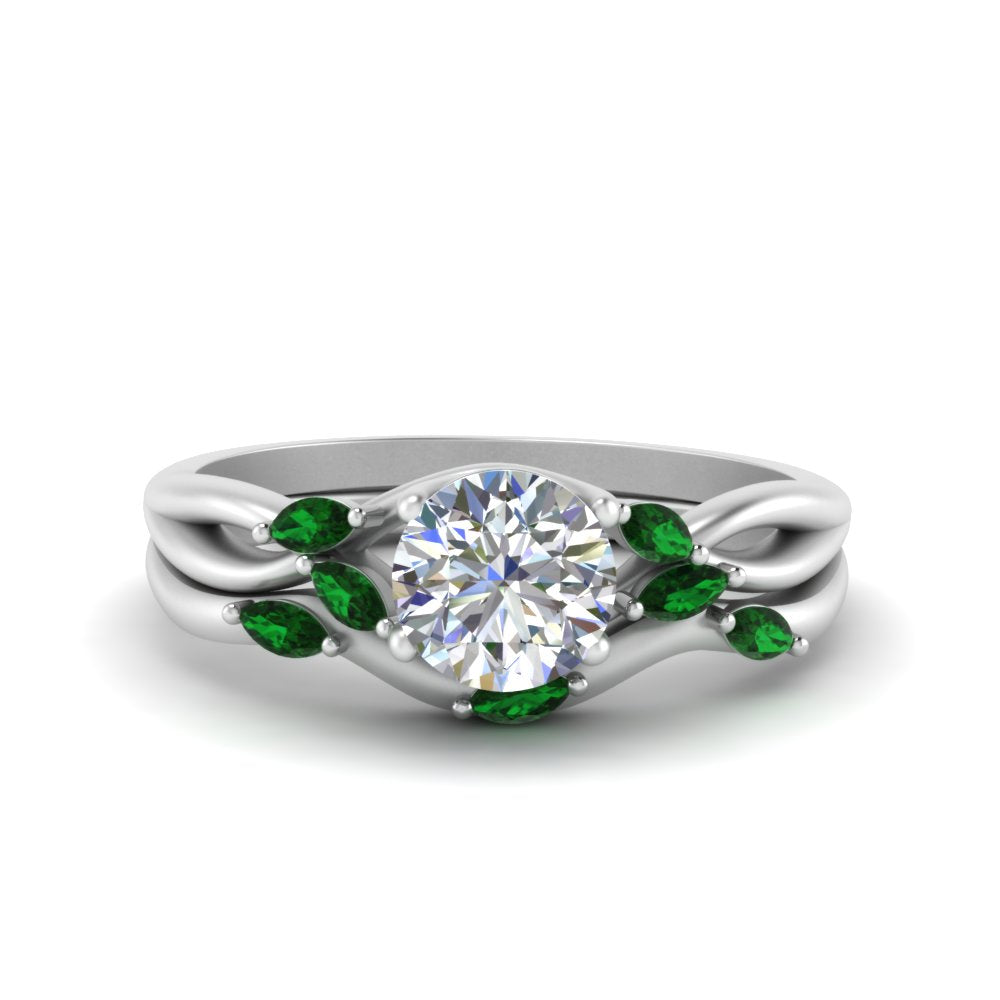 twisted-diamond-round-cut-wedding-band-sets-with-emerald-in-white-gold-FD8300ROGEMGR-NL-WG
